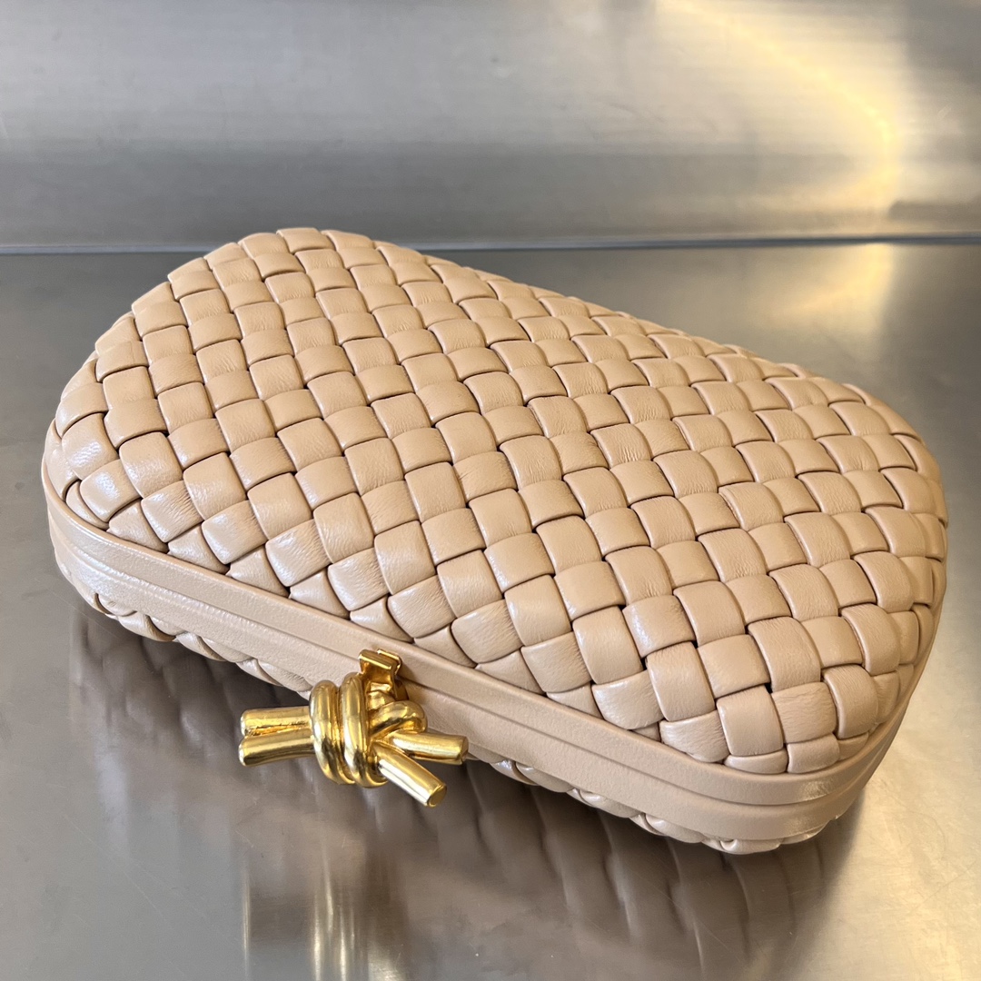 Knot Padded Intreccio Leather Clutch Almond